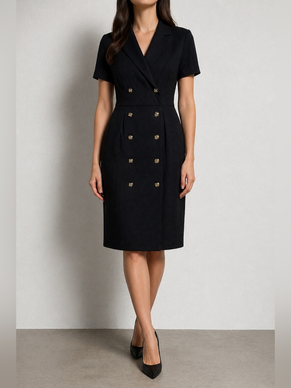 Monteau Black Gold Button Dress M NWT